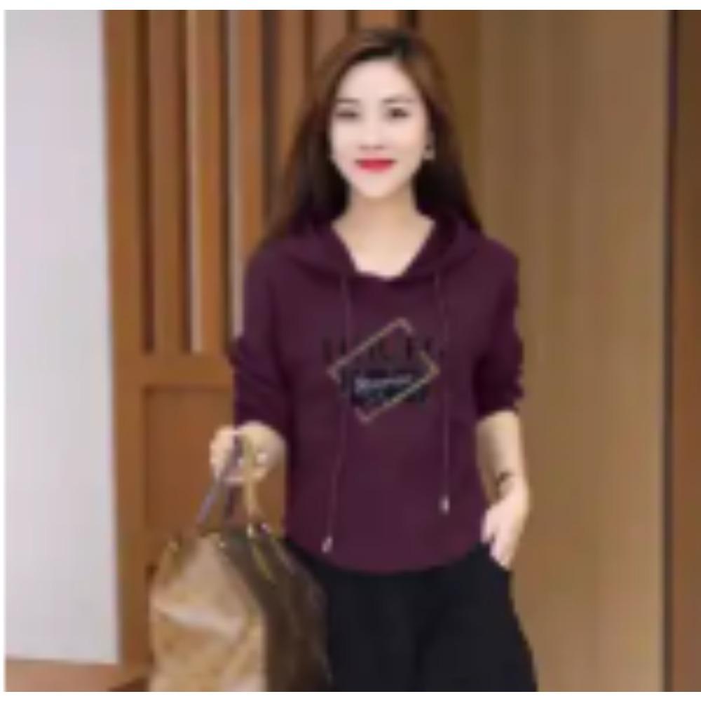 Temperament Spring New Pure Cotton Women's Hooded Letter Printing Casual Long Sleeve Short Slim Sweatshirts Tops