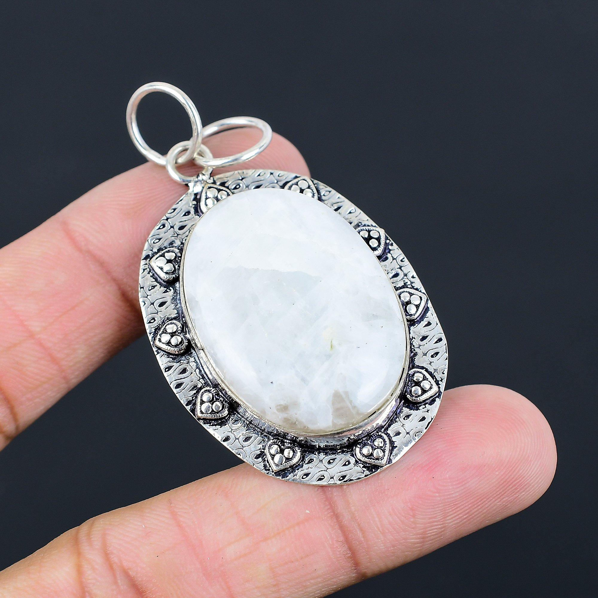 925 Sterling Silver Natural Rainbow Moonstone Bezel Daughter New Pendant Jewelry