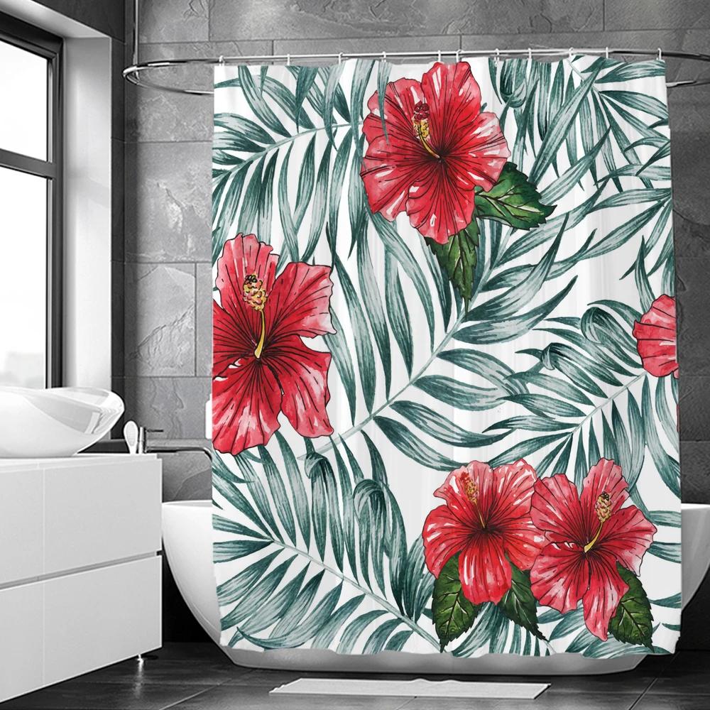 Green Plant Leaves Print Shower Curtains Watercolor Boho Floral Waterproof Morden Bathroom Bathtub Curtain Room Decor With Hooks