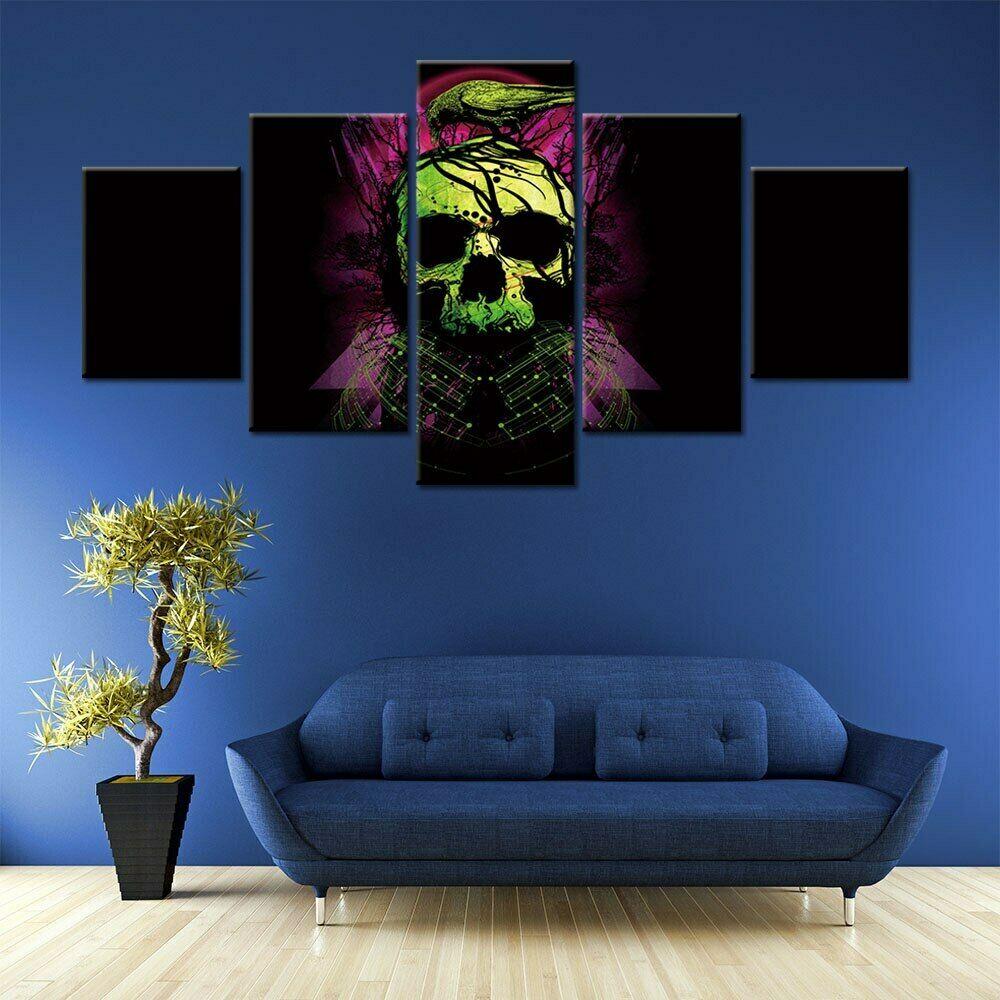 5Pcs Gothic Skull Crow Bird Decor Canvas Picture Wall Art Pictures No Framed Paintings HD Print Home Decor 5 Panel Room Decor