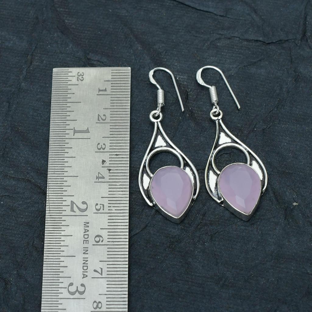 Rose Chalcedony Gemstone Handmade 925 Sterling Silver Jewelry Earring