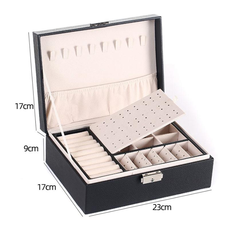 2 Layers Jewellery Box Organiser Small Home Travel PU Leather Earings Rings Jewelry Storage Case Women Portable Removal Tray