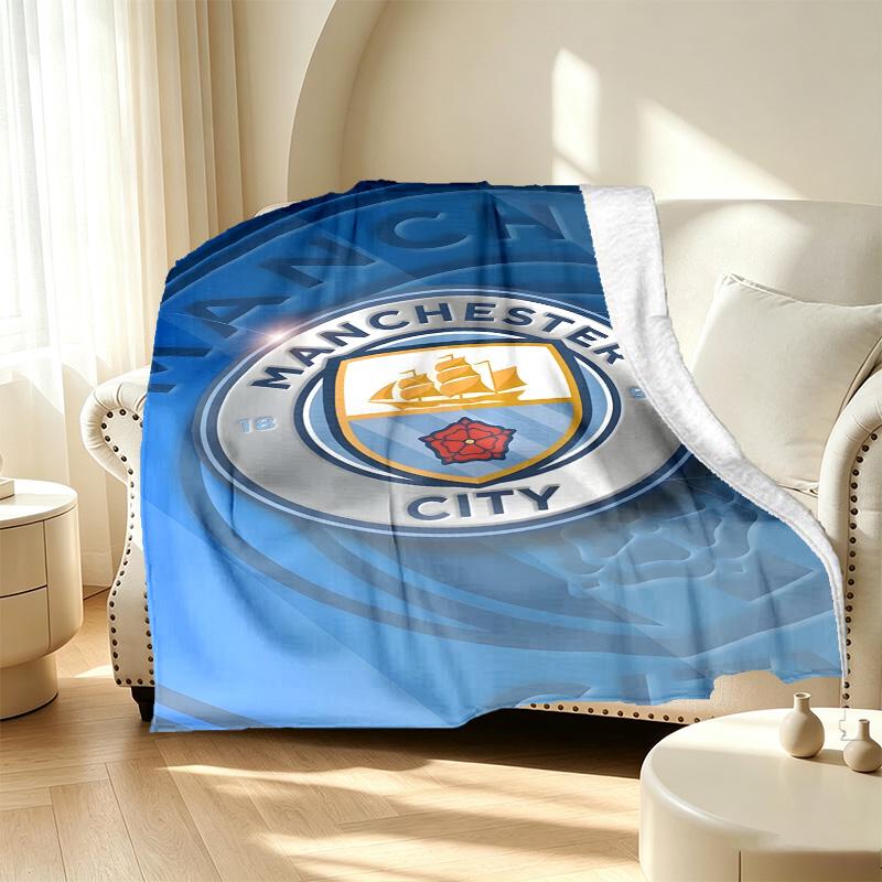 Manchester City FC Pattern Blanket for Home Decoration, Bed, Sofa, Car Travel, Camping, Suitable for All Seasons, Birthday Christmas Gift