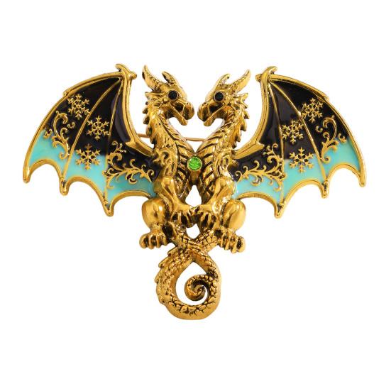 Yousheng Two-Headed Dragon Design Brooch, Gradient Enamel Electroplated Finish Safety Pin, Fade-Resistant Brooch for Suits Coats Bags