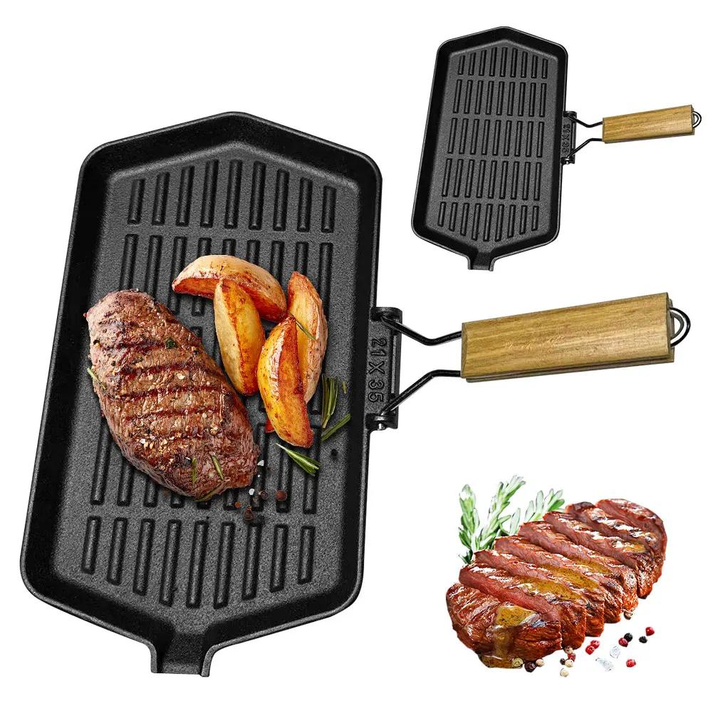 

31X19cm Cast Iron Grill Pan with Handle Steak Pan for Induction Cooker Frying Pan for Outdoor Hiking Picnic Cooking белый