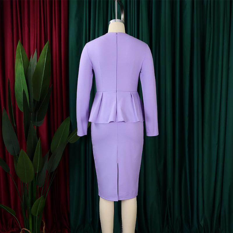 Übergröße Damen Elegantes Langarm-Quadratischer Ausschnitt Hohe Taille Bleistift-Midi-Kleid