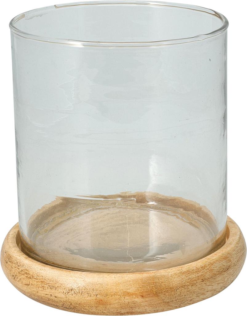 Wooden Mango Candlestick with Glass Shade Single 15cm 1Pc