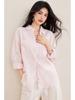 Women's Pink Linen Long Sleeve Shirt Jacket - Loose Fit, Cotton Blend