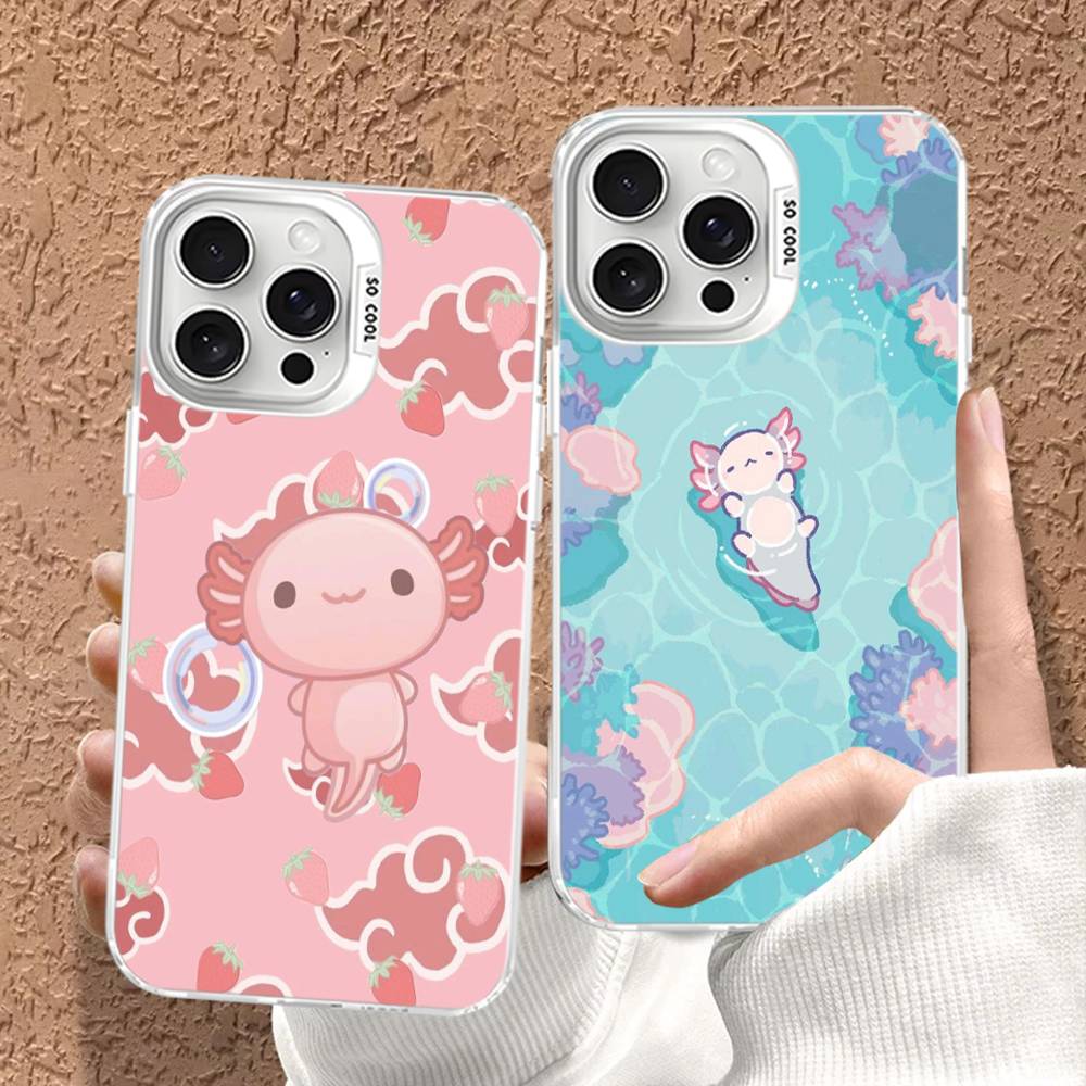Cartoon Axolotl Cute Phone Case For IPhone 17 16 15 14 11 12 13 Pro Max Plus Pro Colored Silver Cover