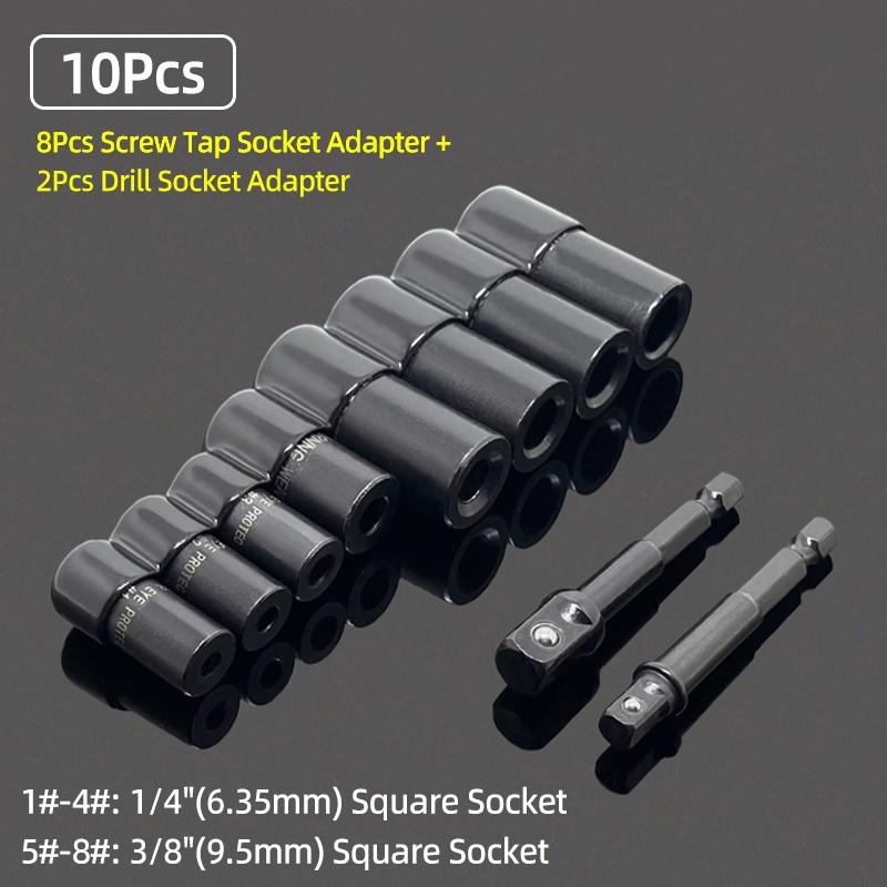 Double Head Square Tap Die Socket Adapter Set Taps Reamer Extractor 1/4" 3/8" Socket Driver Thread Repair Electric Drill Tools