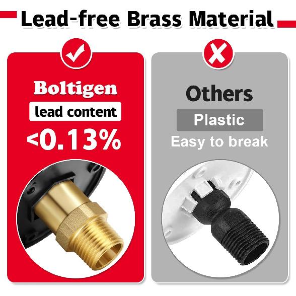 RV City Water Inlet With Check Valve, 3/4 NH Female To 1/2 NPT Male Black Flange RV Fresh Water Inlet, Lead-Free Brass RV Water Connection Inlet With