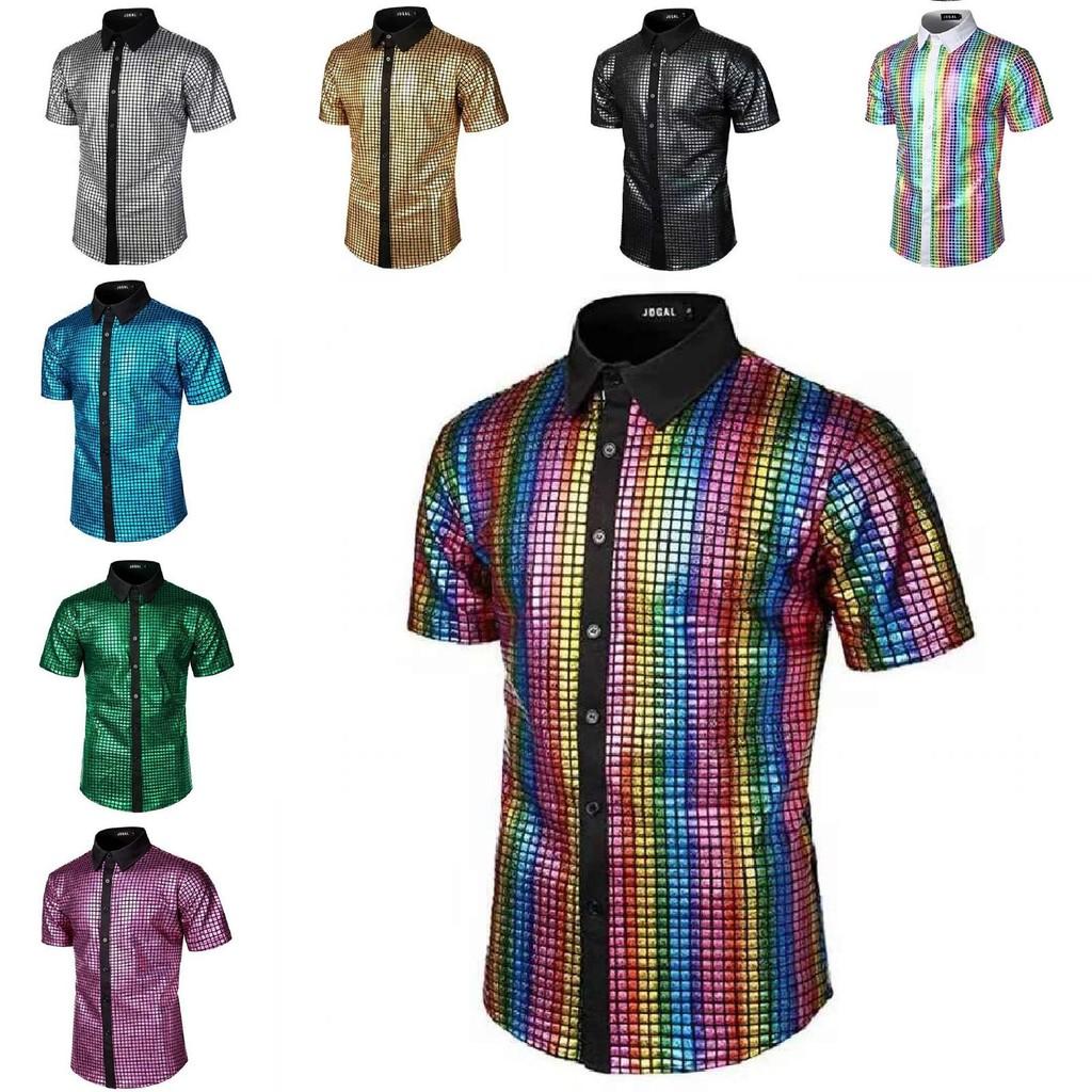 Camisa de Vestir Retro Disco de los 70 para Hombre con Tejido de Poliéster para Cosplay y Ropa de Fiesta