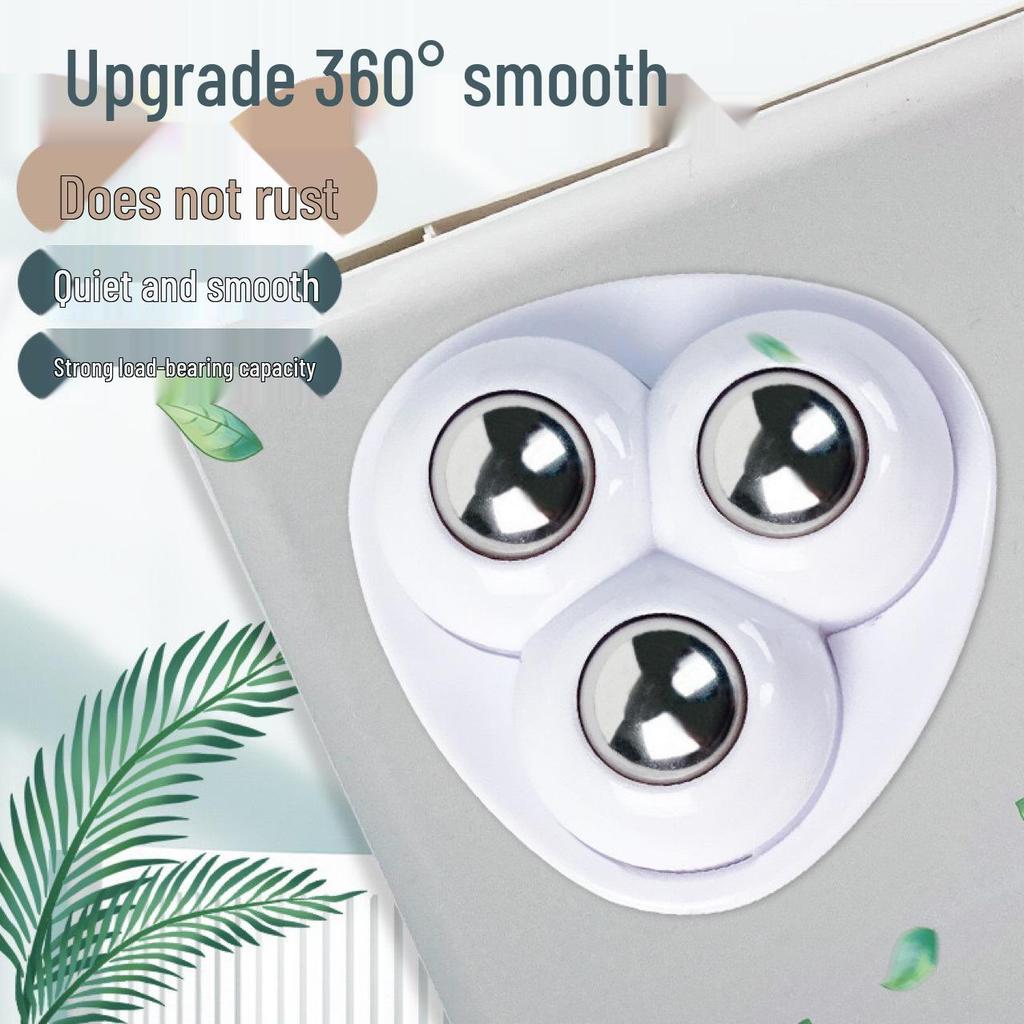 No-Punch Adhesive Triple Ball Casters - Silent, Wear-Resistant Rollers for Box Bases (Home/Office Use)