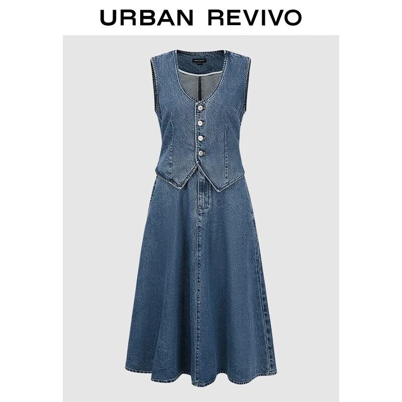 

UR 2026 Retro Faux Two-Piece Sleeveless Denim Dress XL