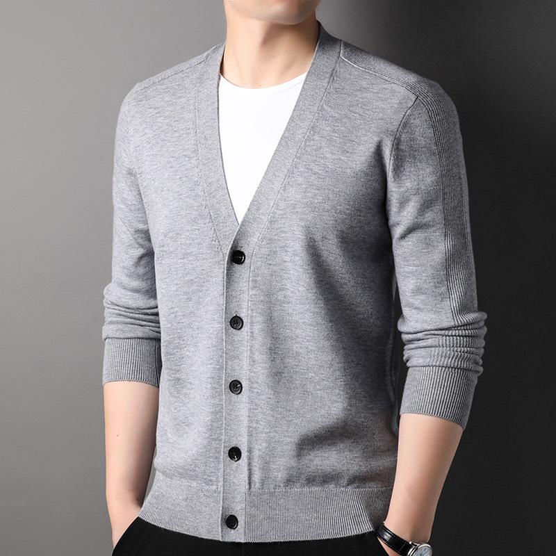 Men's Casual V-Neck Knitted Cardigan - Solid Color, 2023 Spring/Autumn Trend for All Ages