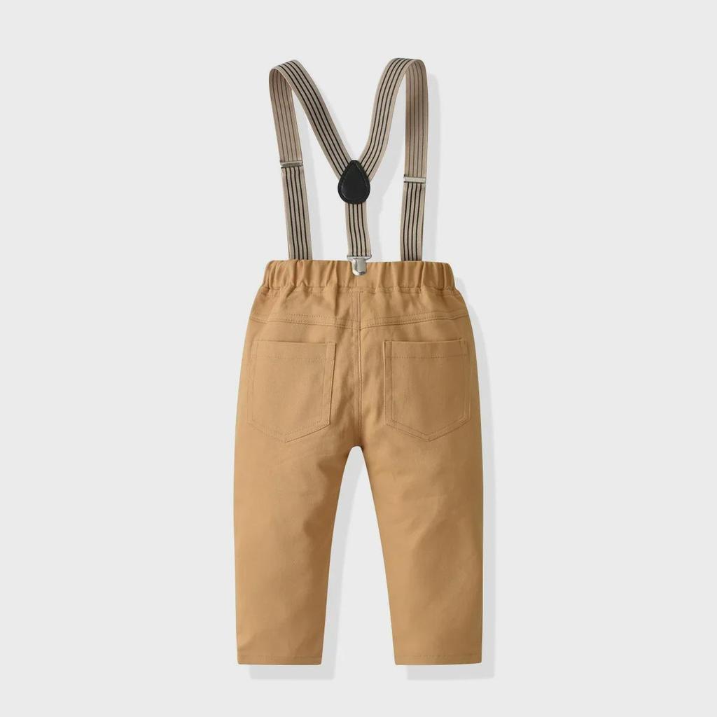 2024 Men's Blue Long-Sleeved Shirt & Khaki Trousers Set - Spring/Autumn Four-Piece Outfit for Boys