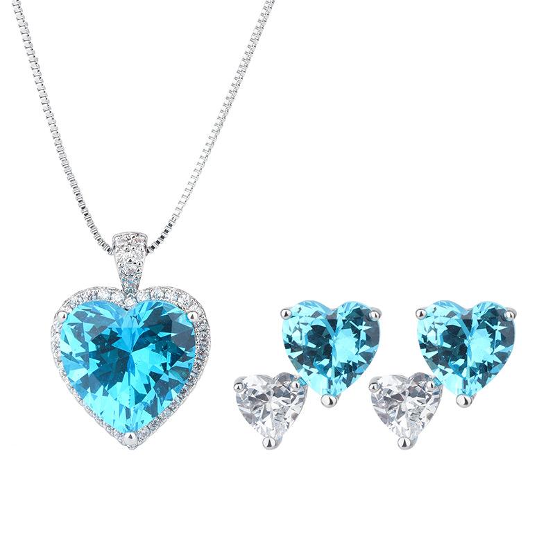 Jewelry Copper Bottom Gold-Plated Simulation Color Treasure Heart-Shaped Pendant Earrings Versatile Set Women 15 * 15-9 * 9