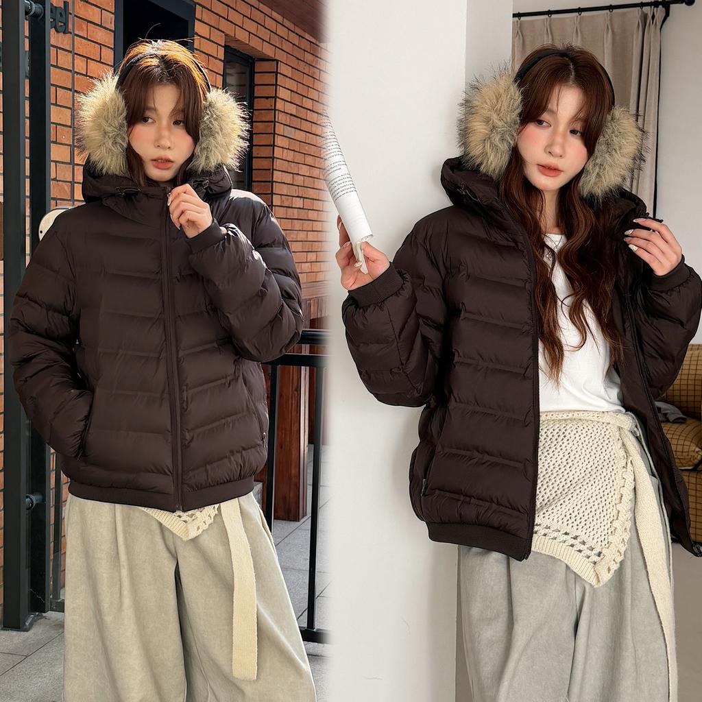 Ribs hooded short down cotton-padded jacket for women's winter new loose small cotton-padded jacket