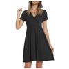 Damen Lässiges Modefarben Kreuz V-Ausschnitt Kurzarm Taille A-Linie Großer Schwung Kleid