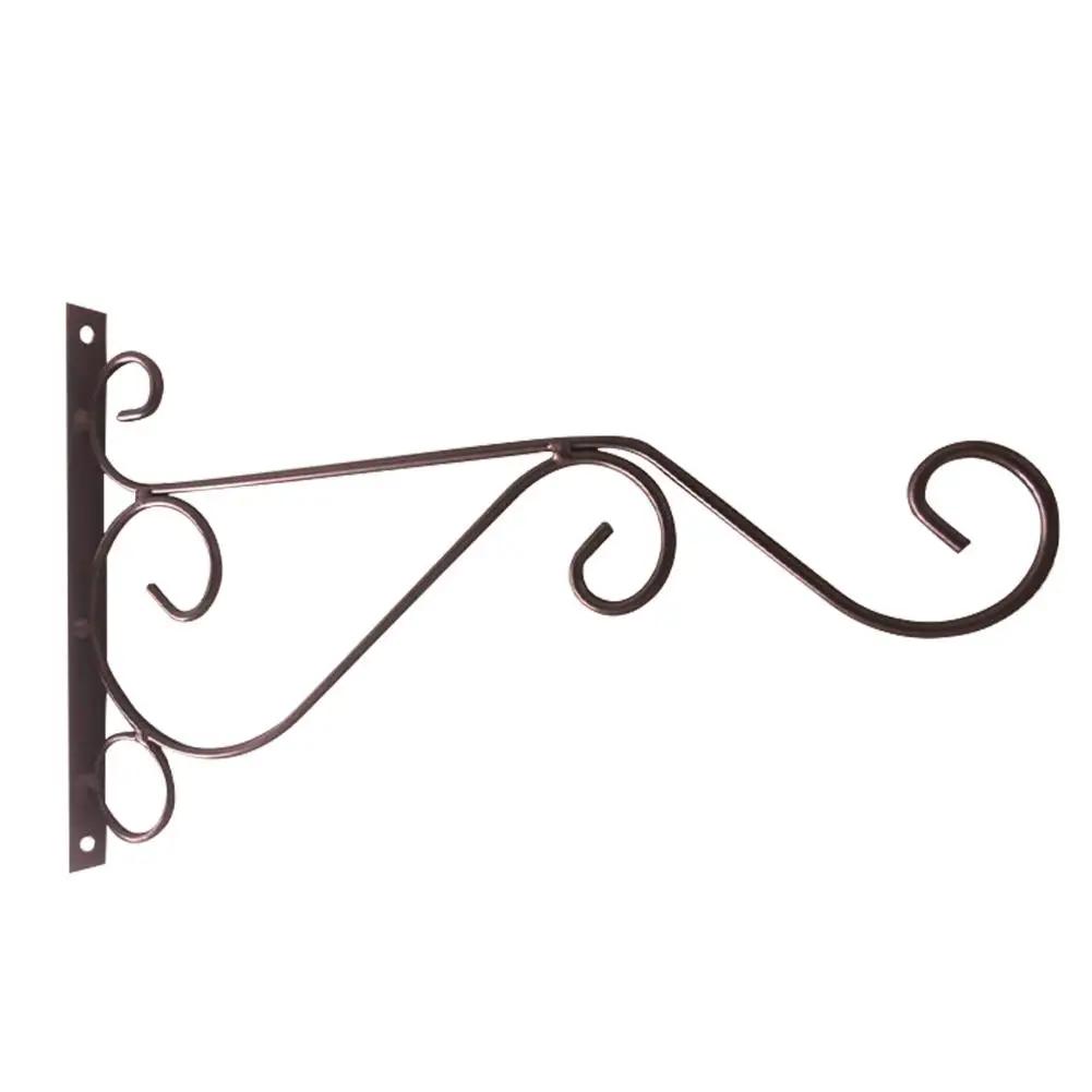Bird Pattern Flower Basket Holder Wall Mounted Metal Bracket Hanger Rustic Style Wide Base for Outdoor Indoor Garden Yard Street