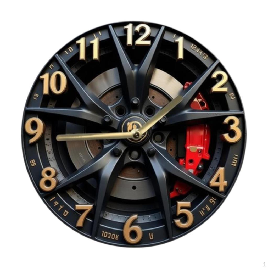 2D Car Wheel Hub Pattern Wall Clock Timepiece Modern Battery Operated Silent No Ticking