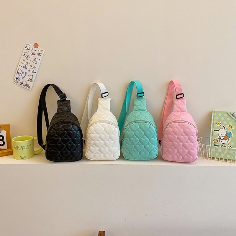 Childrens Candy Color Heart Embroidered Chest Bag With Breathable Pu For Daily Use