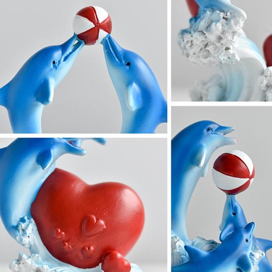 Dolphin Figurine Collectible Tabletop Resin Dolphin Statue Heart Dolphin Ornament Valentine's Day Gift for Women Wife Girlfriend