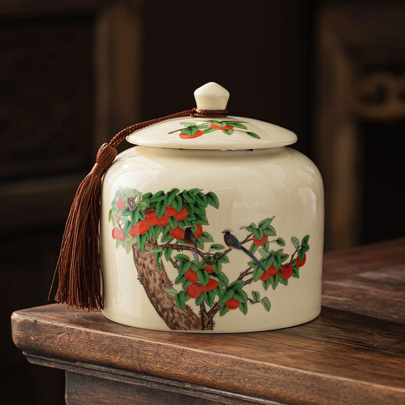Vintage Mountain Scenery Pattern Ceramic Tea Caddy Moisture Seal Nut Candy Storage Jar Ink Ceramic Storage Bottle Art Decoration