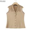 Women Casual Turn Down Collar Summer Sleeveless Vest Tops