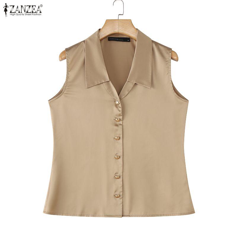 ZANZEA Women Casual Turn Down Collar Summer Sleeveless Vest Tops