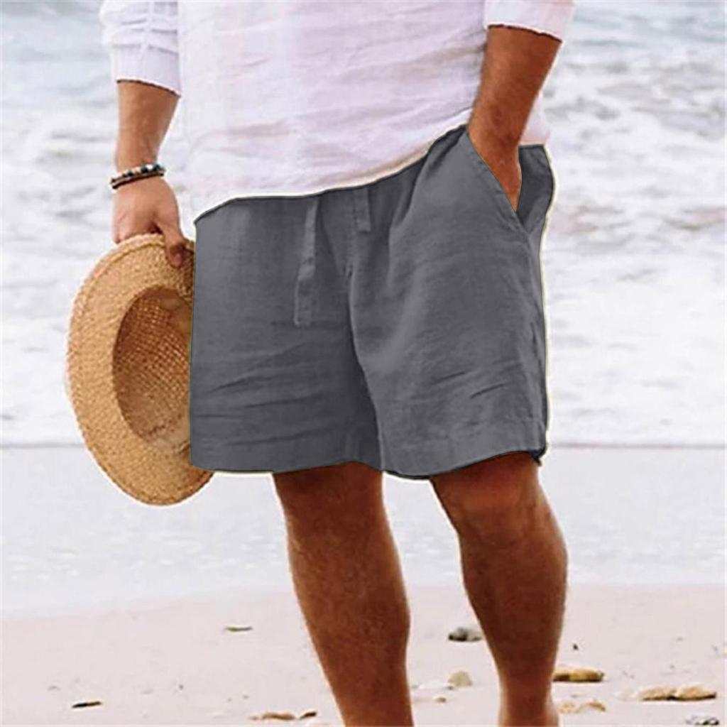 Men's Cotton And Linen Color Lace-up Sweatpants Men's Shorts Casual Pants