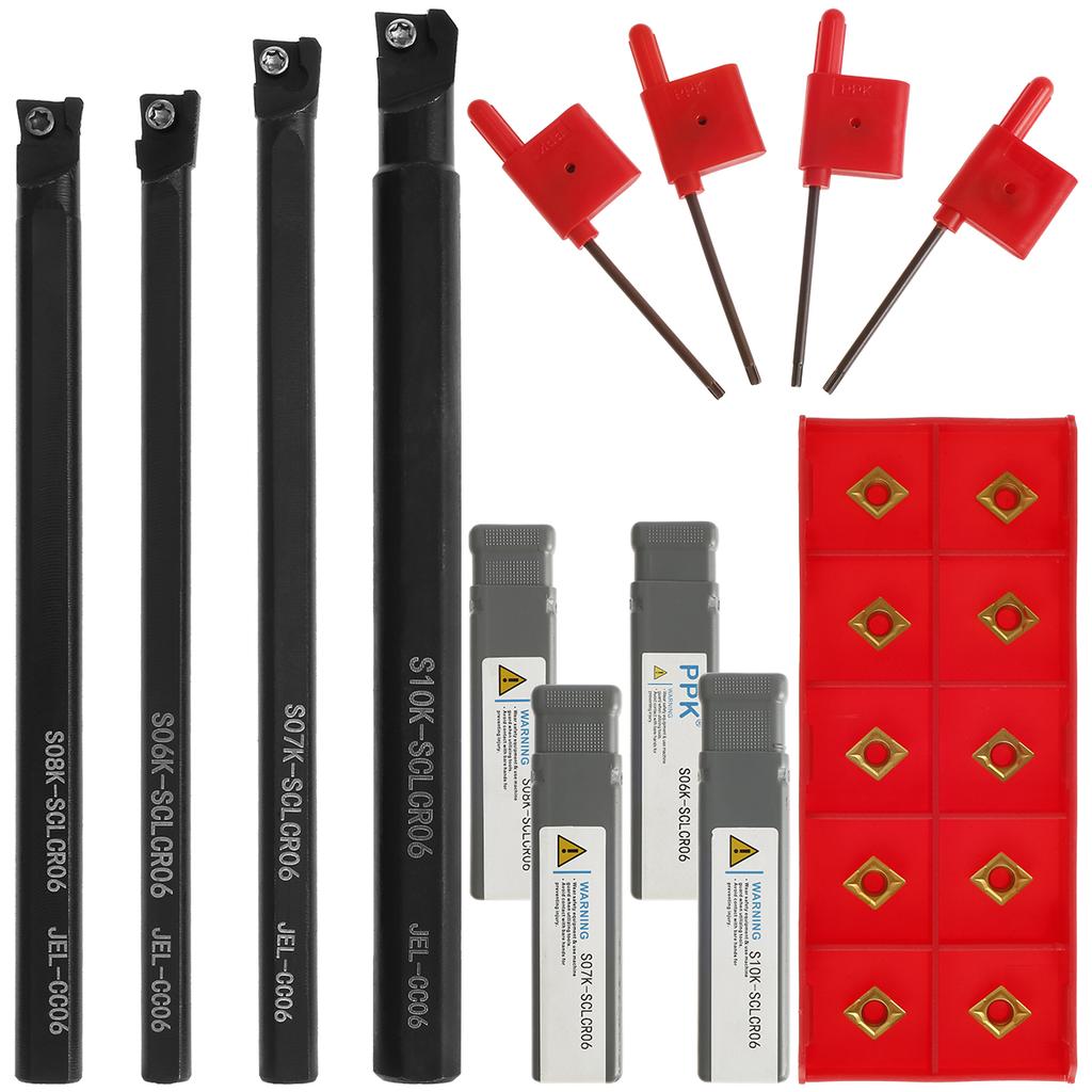 Lathe Boring Bar Turning Tool S06K/S07K/S08K/S10K-SCLCR06 Lathe Turning Tools Holder Set With Carbide Inserts and Wrenches