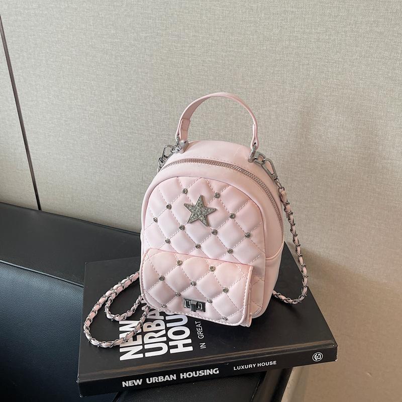 Fashion summer backpack bag women's new diamond chain small backpack portable travel bag