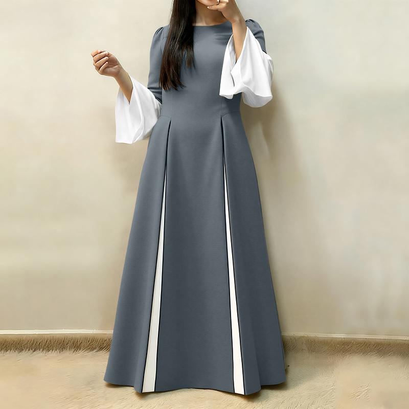 ZANZEA Women Casual Round Neck Long Sleeve Loose Long Dress