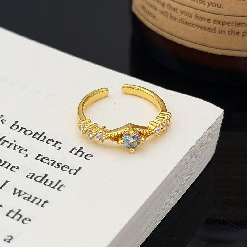Medieval Vintage Fashion Retro Geometric Zircon Personality Opening Ring Female Cold Wind Niche Design Ring
