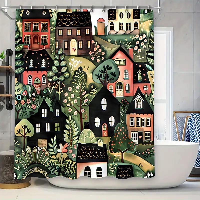 

Country Style House Bathroom Shower Curtain Floral Decor Modern Printed Waterproof Bath Rug Mat Green White Pink Black Red Yello W60H190(CM)-1 Pcs