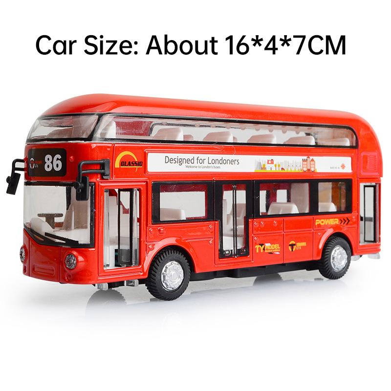 ABAO1 1:36 Double-decker Bus Car Model Toy Doors Opened Pull Back Miniature Models Sound Light Rubber Tires Vehicle Home Decorations