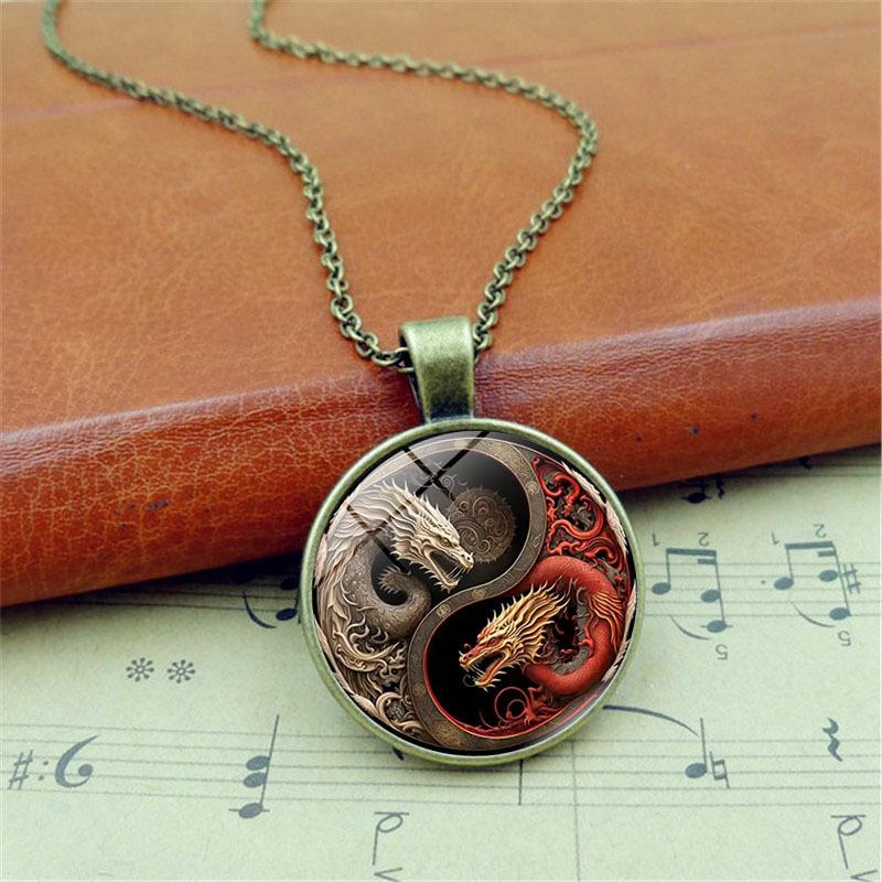 Fashionable Yin Yang Tai Chi Dragon Time Women's Versatile Retro Jewelry Pendant Necklace
