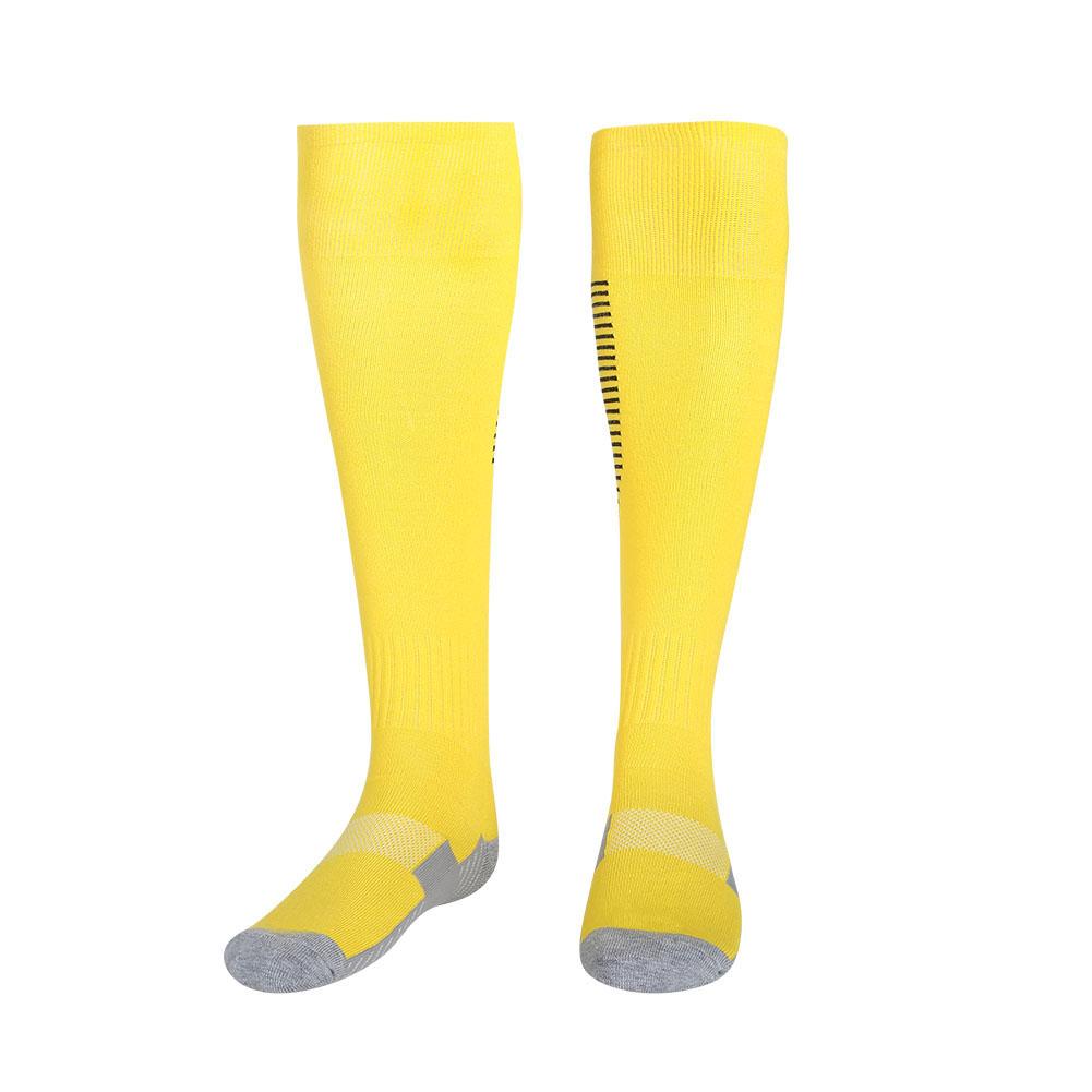 1Paio Set Calzettoni Sportivi da Uomo Calcio Calcio al Ginocchio Antiscivolo Tubo Spesso Giallo Strisce Nere
