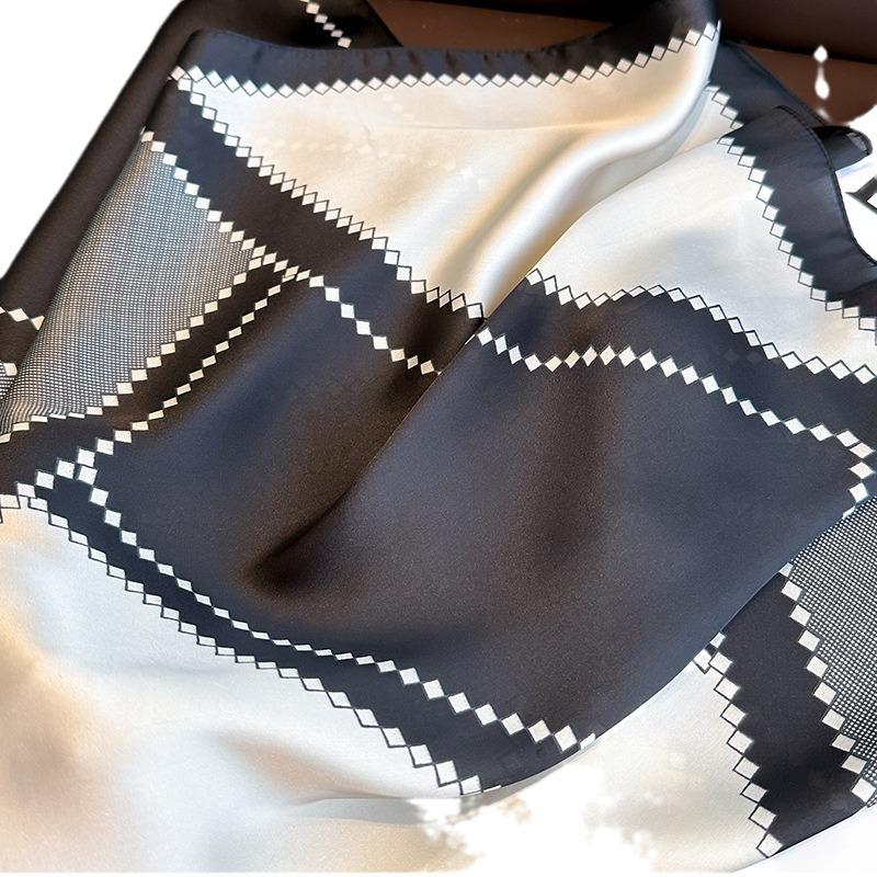 Women Silk Black White Simple Square Scarf Luxury  Female Beach Stoles Echarpe Satin Headband Shawl Wraps Decorat Bandana