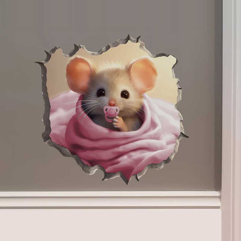 It's a Girl Mouse in Mouse Hole Decal - Dance Baby Shower Gift Wall Sticker Mouse Decor Waterproof Decals Stickers M452