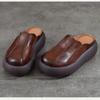 Johnature Vintage Genuine Leather Thick Soled Outdoor Slippers Round Toe Women's Slip-on Shoes