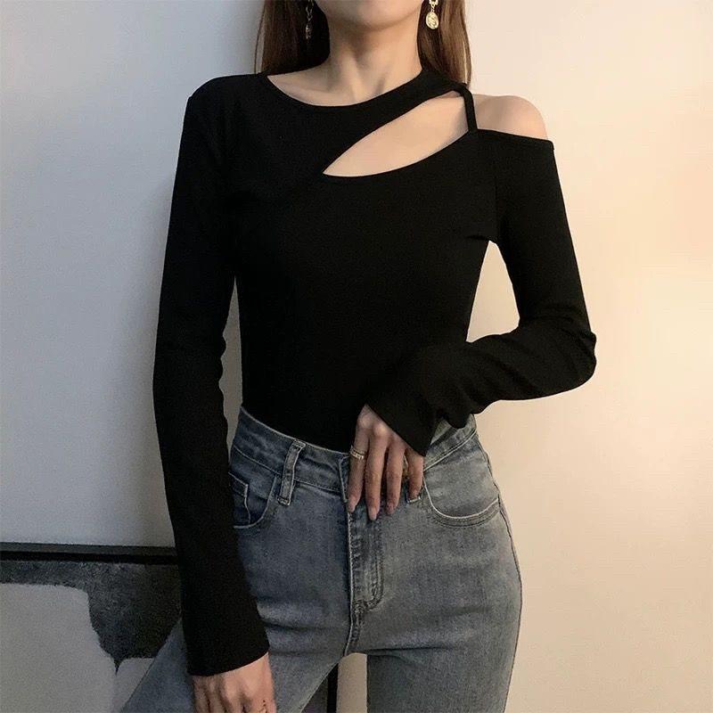 Spring Off Shoulder Tshirt For Women With Embroidered Detailing And Oversize Fit