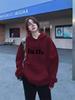 New Year Source Direct Sale Wine Red Japanese Lazy Style Hooded Sweatshirt Women Spring/Autumn Thick Fleece Early Spring Outfit