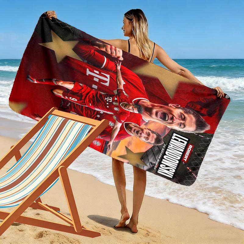 Robert Lewandowski Fc Bayern Munich Beach Towel Portable For Travel Outdoor Camping Seaside Outdoor Pool Towel Quickdrying Swim Towel