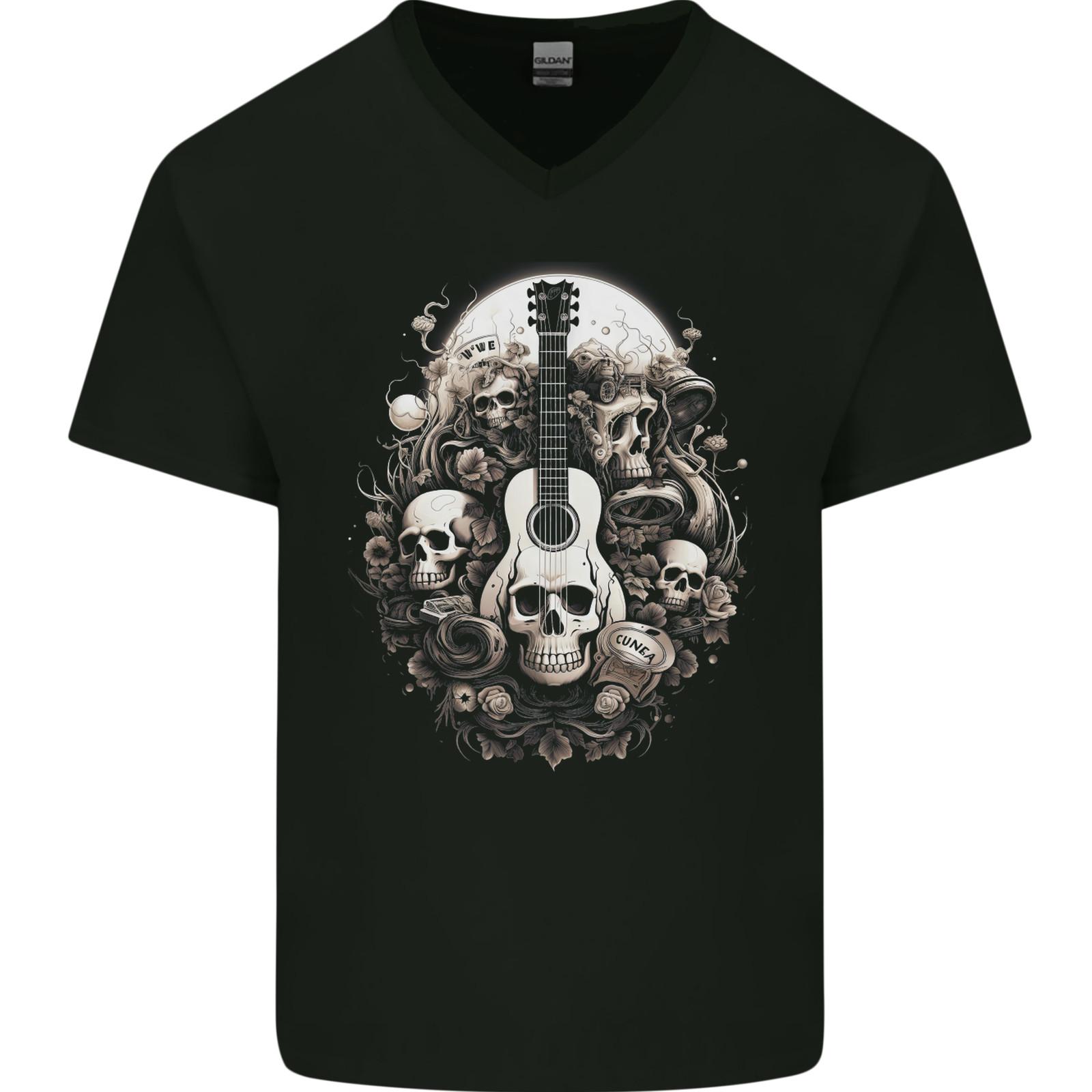 Guitar Skull Heavy Metal Rock Music Band Mens VNeck Cotton T-shirt XXXL