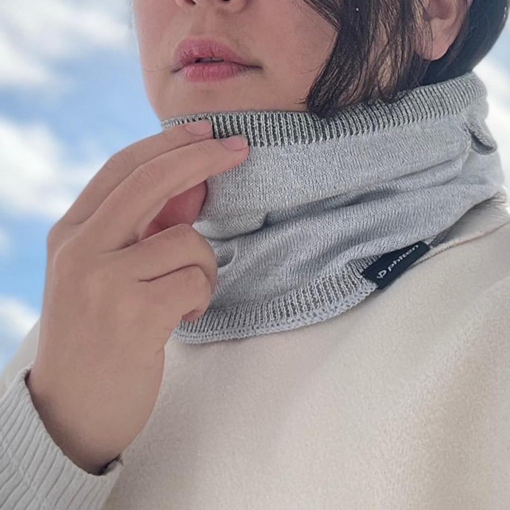 Calentador B2 Antiestático Phiten (Gris claro) Calentador de cuello de punto fino con mezcla de seda, resistente al polen, suave, ligero, color liso, unisex