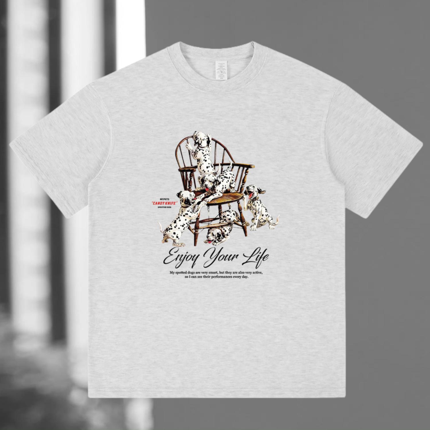 Nouveau T-shirt À Manches Courtes À Imprimé Chien Tacheté Rétro À La Mode Polyvalent En Pur Coton Ample Américain 3XL