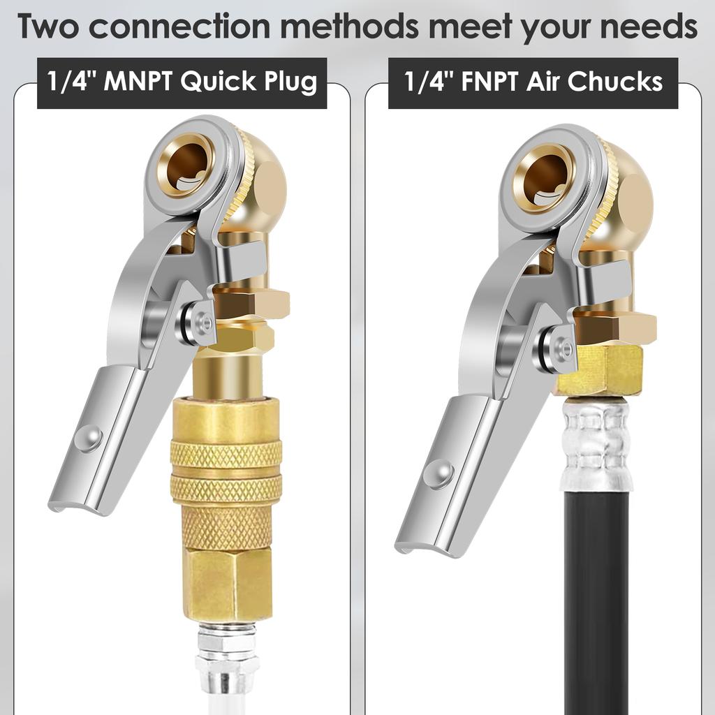 2Pcs Closed Ball Tire 1/4inch FNPT Durable Closed Flow Tire Inflator Air Car Tire Air Chuck Inflator Pump Valve Connector