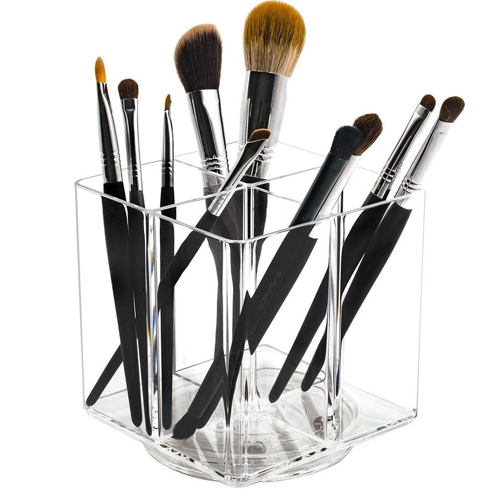 Clear Makeup Brush Holder 360° Rotating Desk Pencil Storage Cup 4 Slots Makeup Organizers Cosmetic